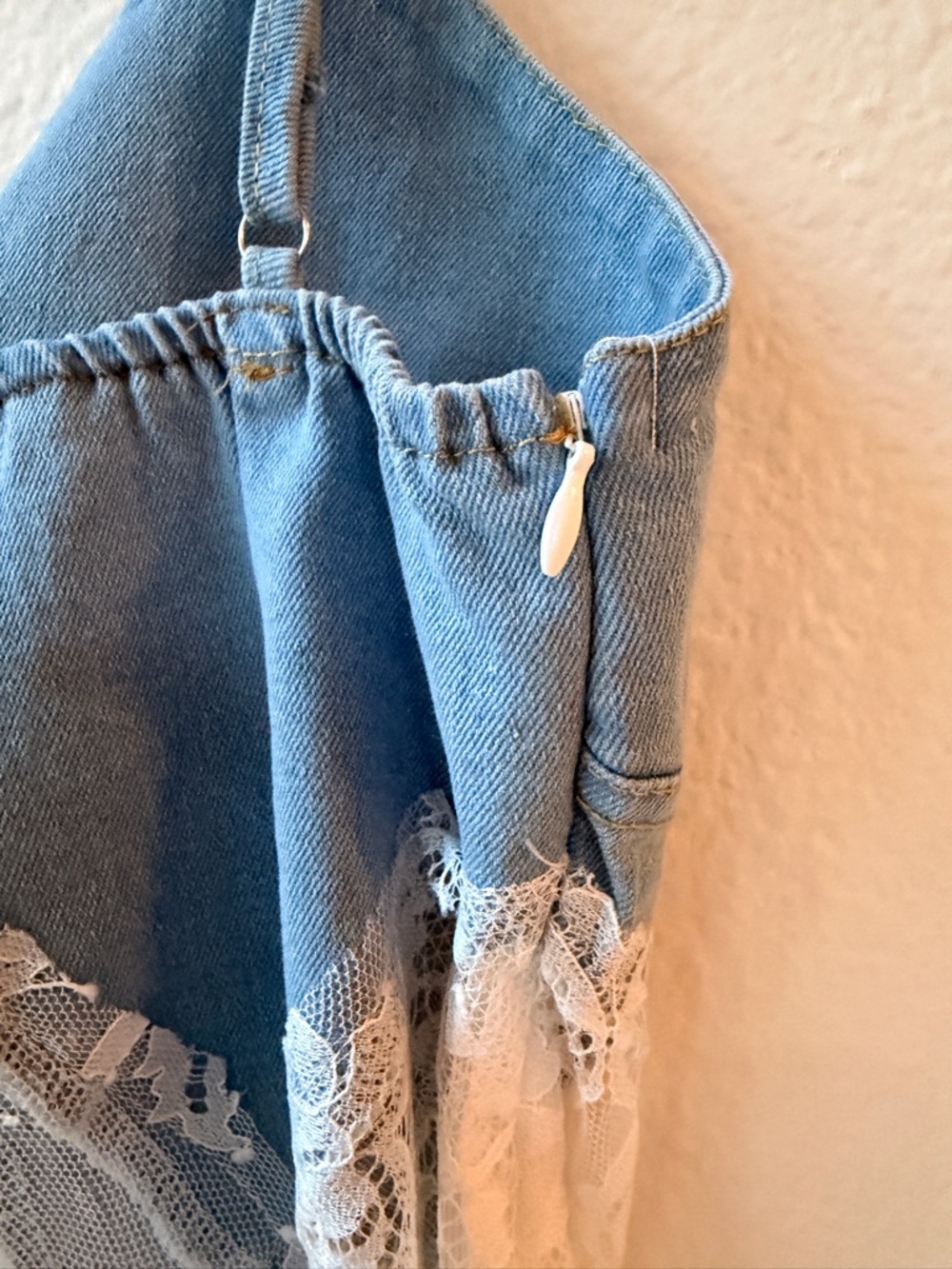 Y2K Fairycore Denim Lace Cami Top ‎ Blue White Corset Festival Boho Sheer S - Picture 6 of 13
